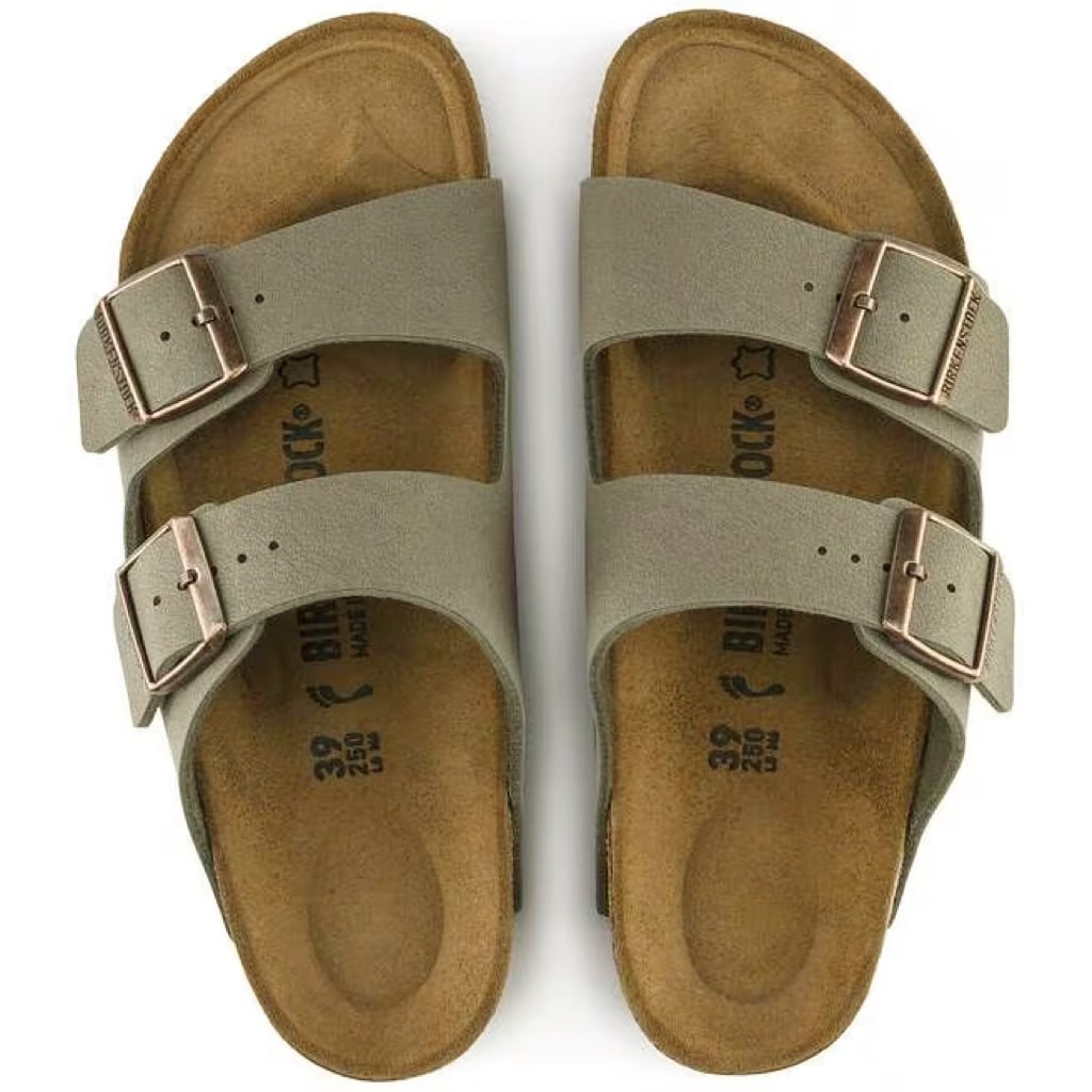 New Birkenstock Arizona Birkibuc Mocha/Stone Footbed Leather Sandals New Birkenstock Arizona Birkibuc Mocha/Stone Footbed Leather Sandals