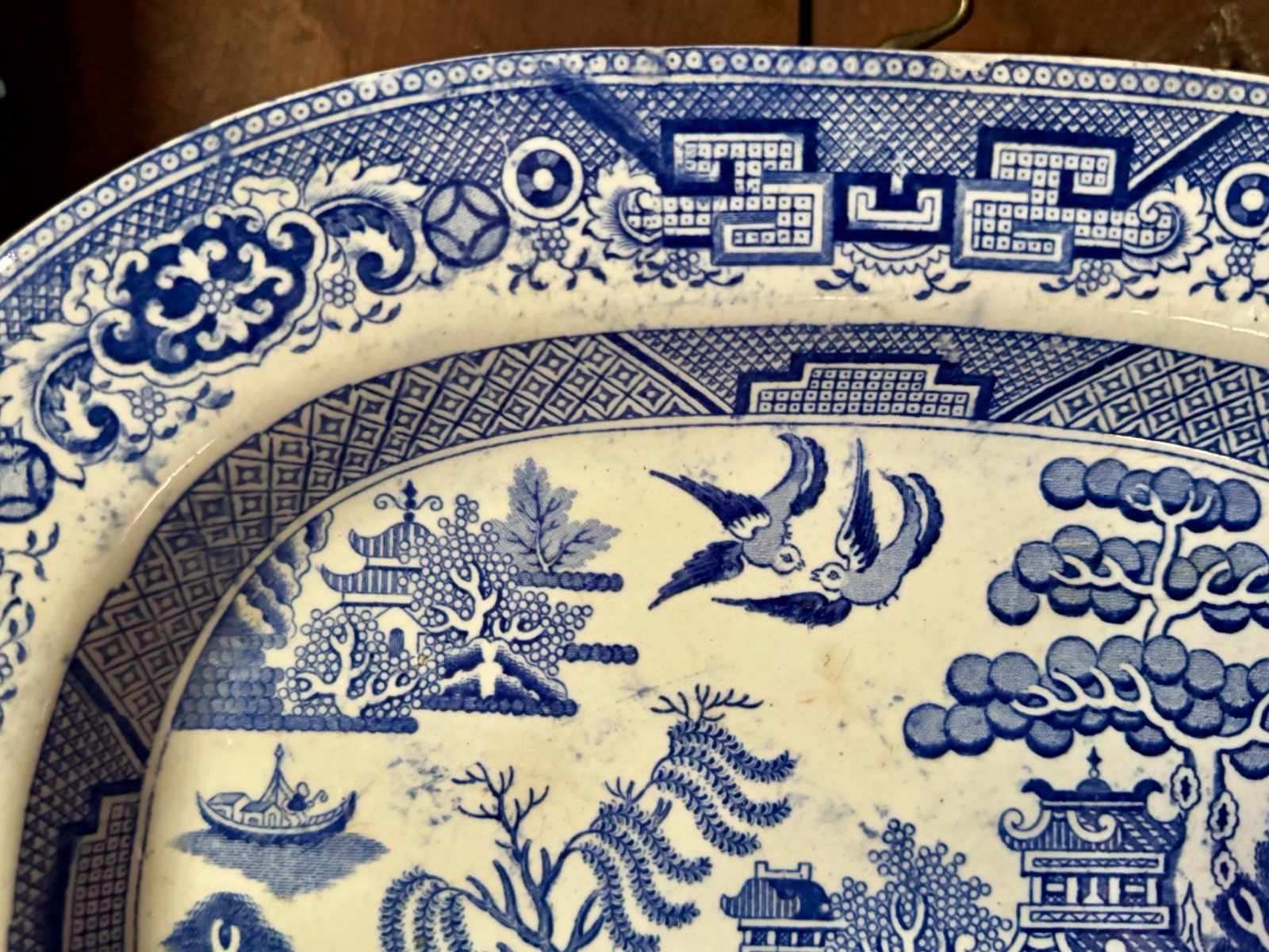 Antique 19th c. English Blue Willow Platter Antique 19th c. English Blue Willow Platter