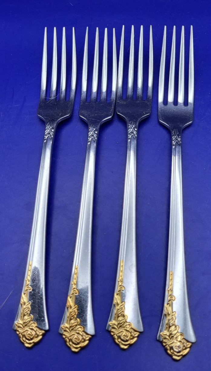 Oneida GOLDEN DAMASK ROSE Stainless Heirloom Cube Gold Accent Choice Flatware