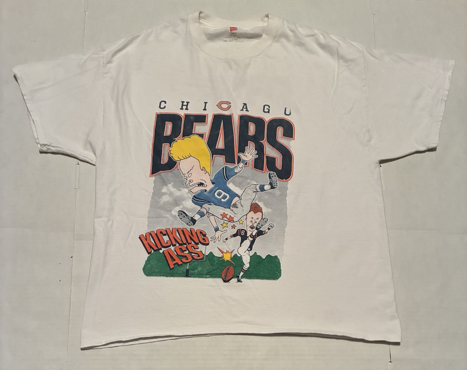 Vintage Chicago Bears Beavis Butthead Football Tshirt White Size XL  RARE