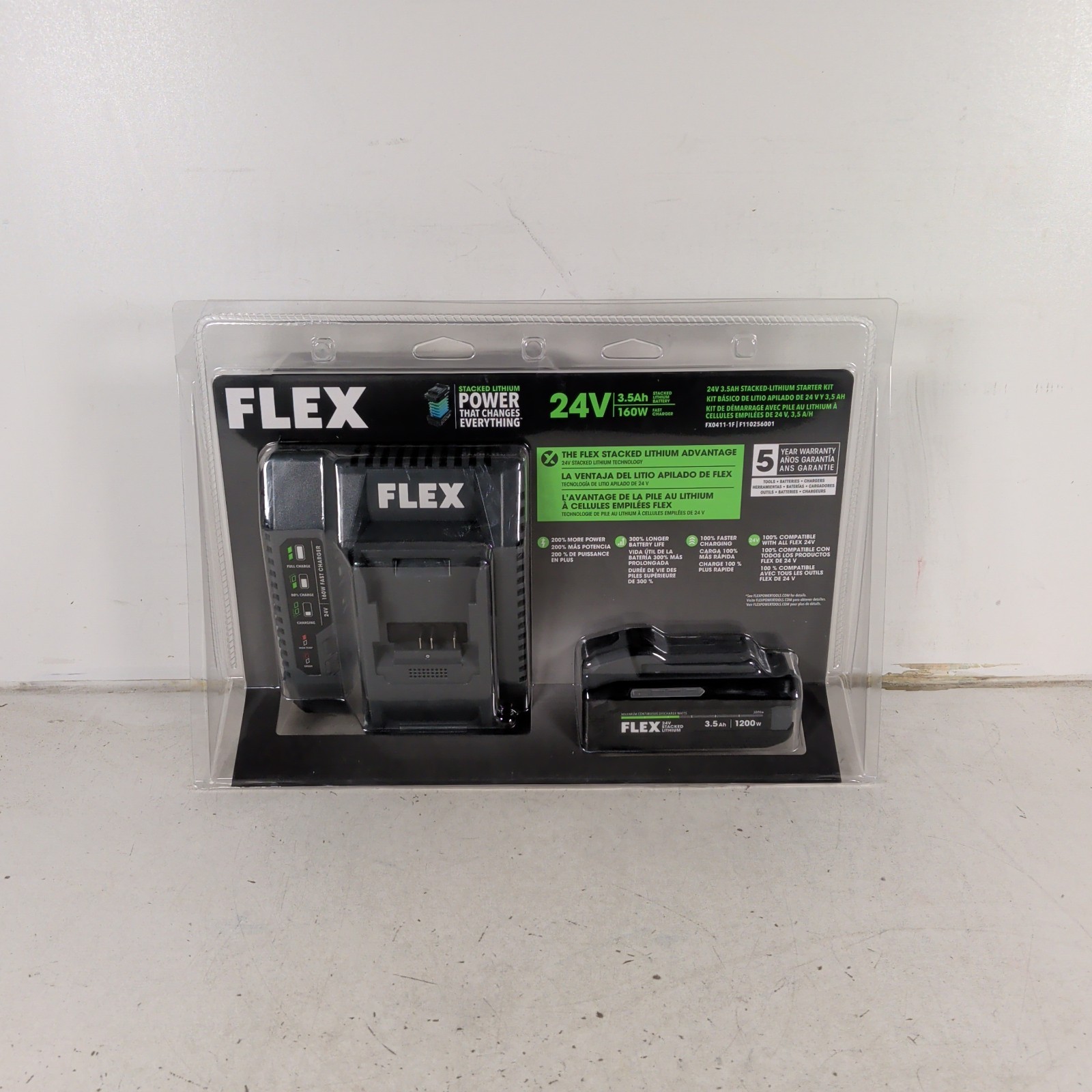 Flex 24V 3.5Ah Stacked & 160W Fast Charger Starter Kit FX0411-1F Flex 24V 3.5Ah Stacked & 160W Fast Charger Starter Kit FX0411-1F