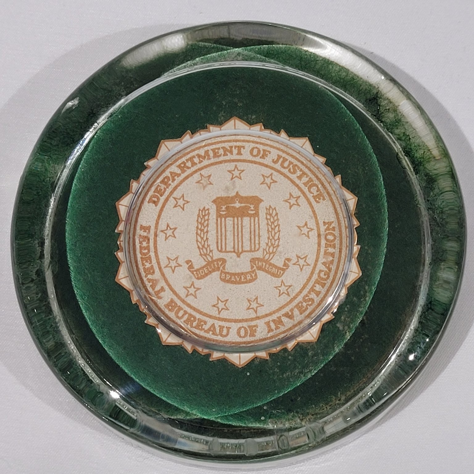 Vintage FBI Federal Bureau of Investigation Glass Paperweight Made In England