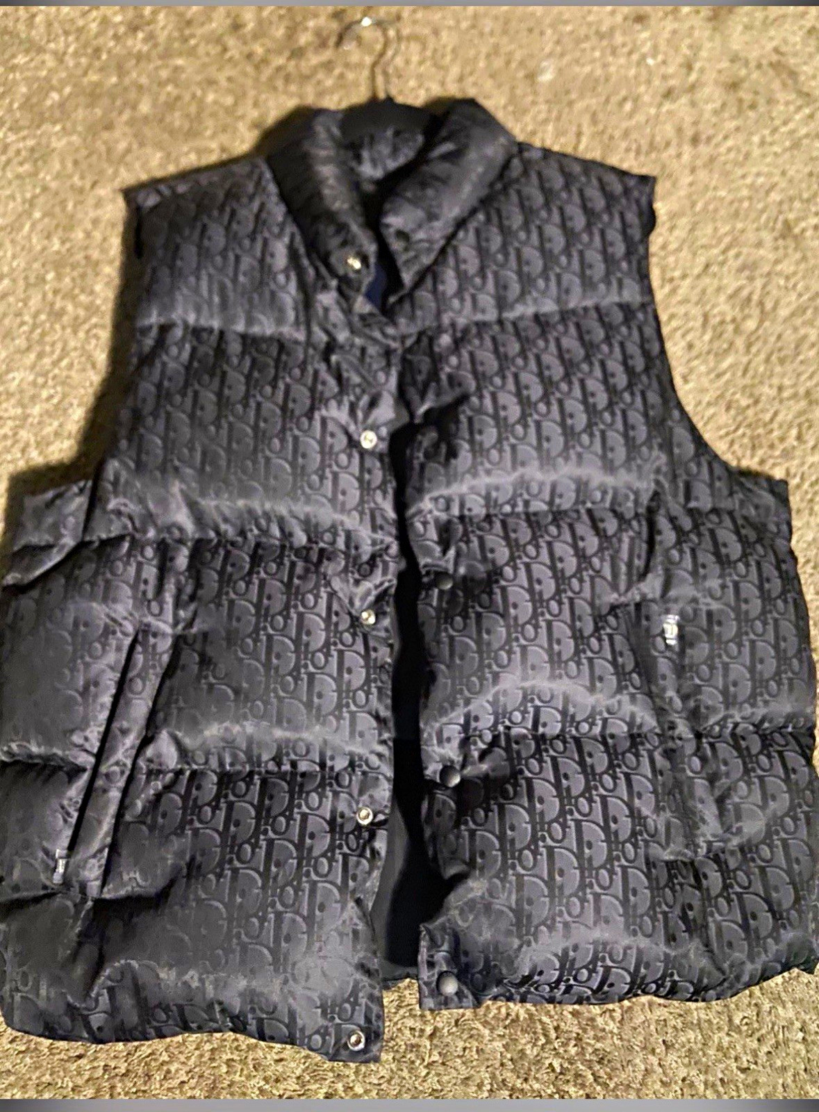 Dior Women’s Black M Quilted Logo Puffer Vest Nylon Sleeveless Button