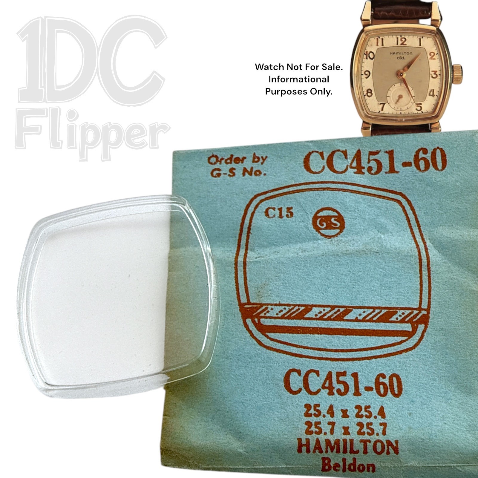 Hamilton Beldon CLD Watch Crystal G-S CC451-60 25.7 x 25.7 mm 1951 NOS Read