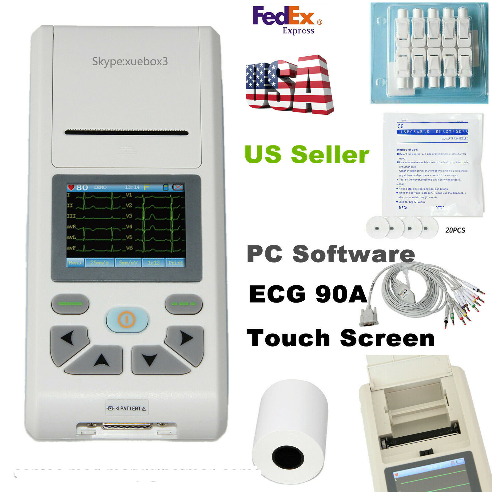 Touch Contec ECG90A  ECG/EKG Machine 3/6/12-lead electrocardiograph,Software USA