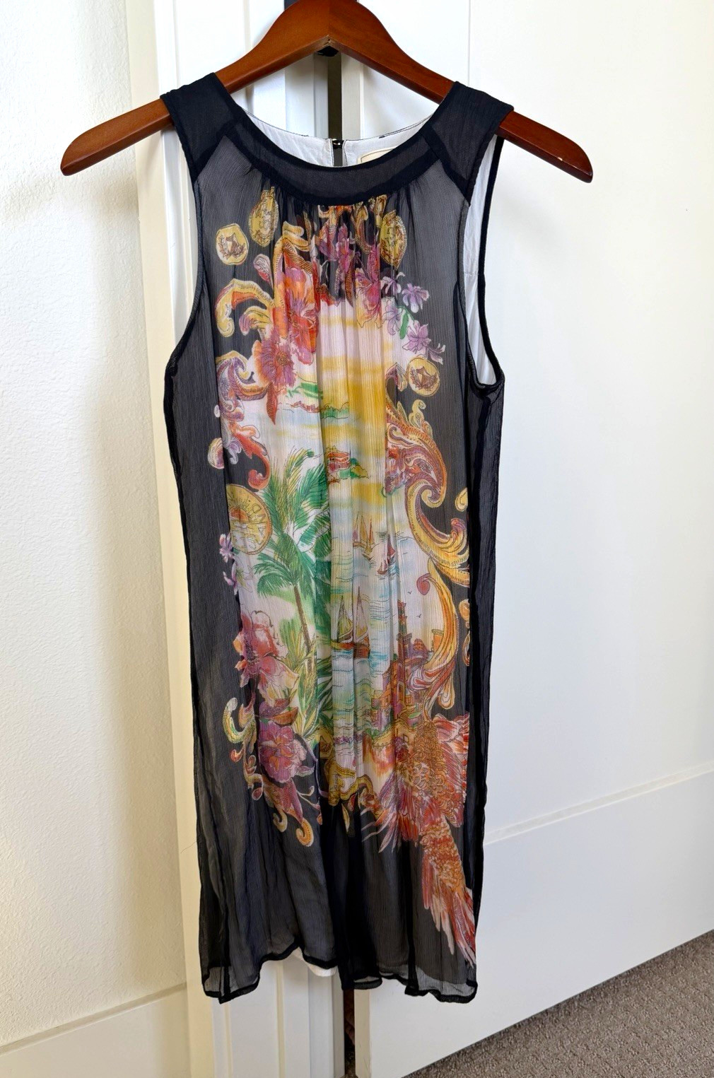 Anthro Moulinette Soeurs Varese Silk Dress Sz 4 Italian Coastal Scene Artsy 