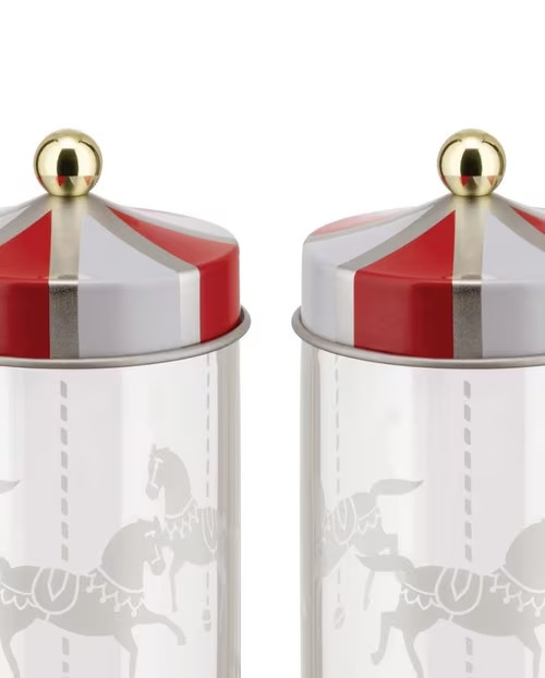 Alessi Circus Set 2 Containers Jars Multicolor Glass Spice Holder 4.73x2.09 Alessi Circus Set 2 Containers Jars Multicolor Glass Spice Holder 4.73x2.09