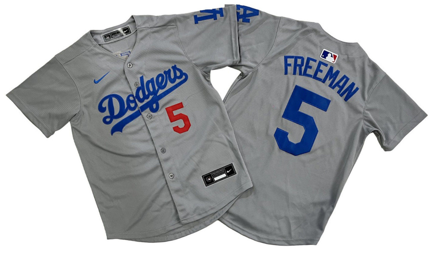 ​​Tariffs​ Free YOUTH'S Dodgers #5 Freddie Freeman Gray Cool Base Sewn Jersey.