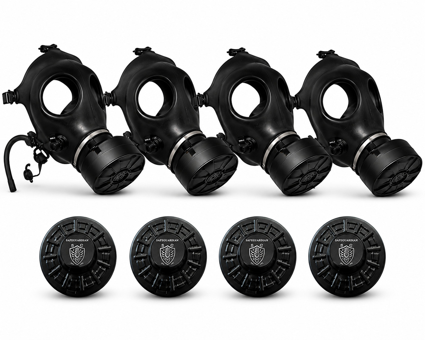 SafeGuardian 4 Gas Masks + 4 Premium 40mm Filters Full Face Respirator Survival