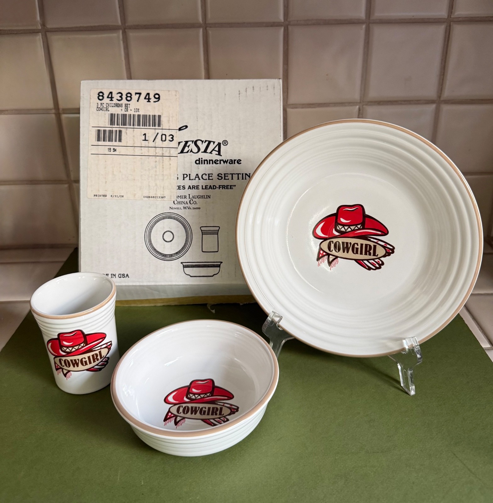 Vintage Fiesta 3 Piece ‘Cowgirl’ Child’s Place Setting Brand New In Original Box