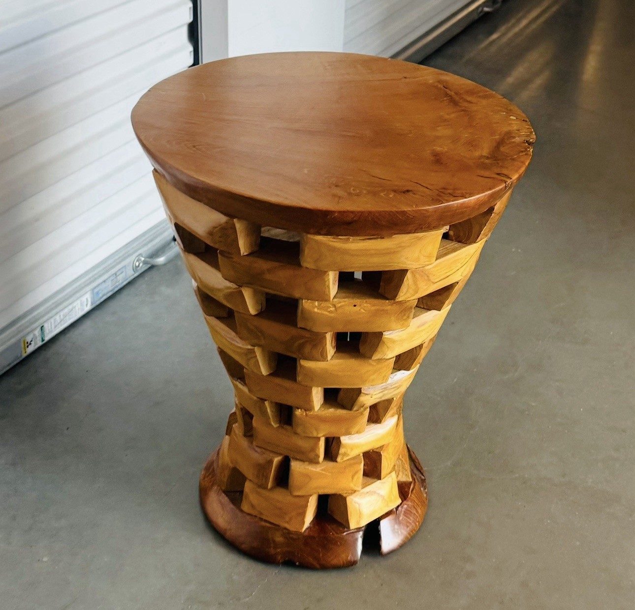 Vintage Organic Handcrafted Heavy Solid Teak Wood Lattice Side Table / Stool Vintage Organic Handcrafted Heavy Solid Teak Wood Lattice Side Table / Stool
