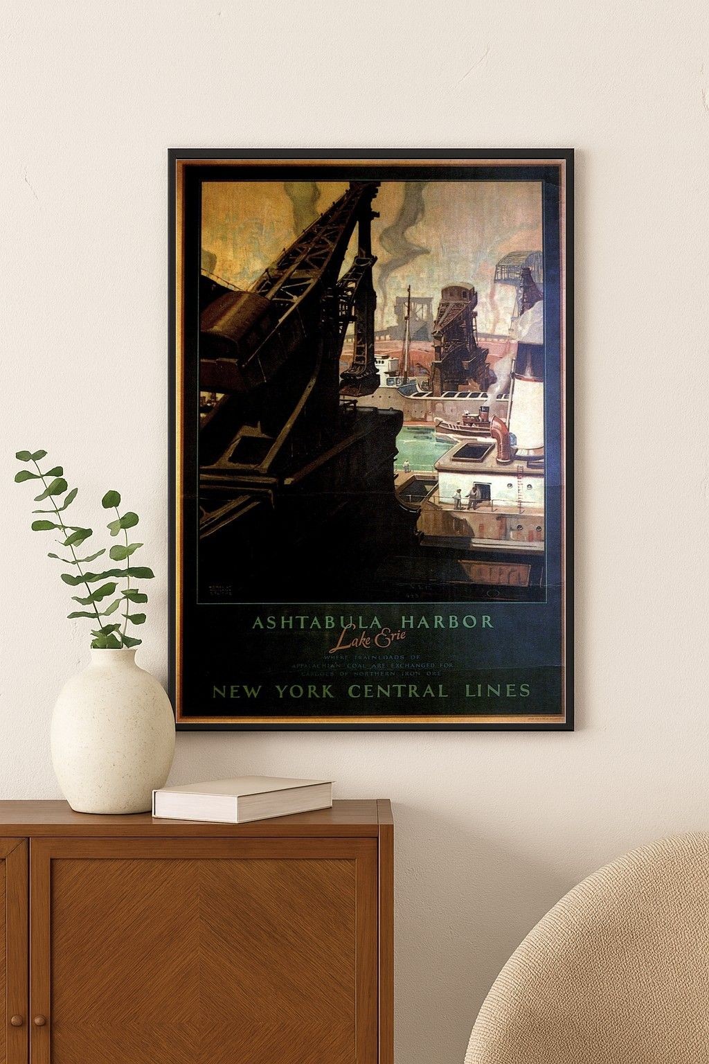 Ashtabula Harbor Vintage c1910s Poster - New York Central Lines - 24x32” 🌟 Ashtabula Harbor Vintage c1910s Poster - New York Central Lines - 24x32” 🌟