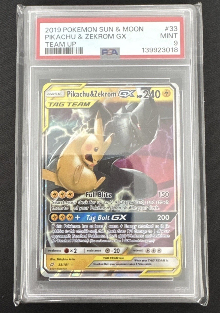 Pokemon TCG Pikachu & Zekrom GX 33/181 Sun & Moon Tag Team PSA 9 English Pokemon TCG Pikachu & Zekrom GX 33/181 Sun & Moon Tag Team PSA 9 English
