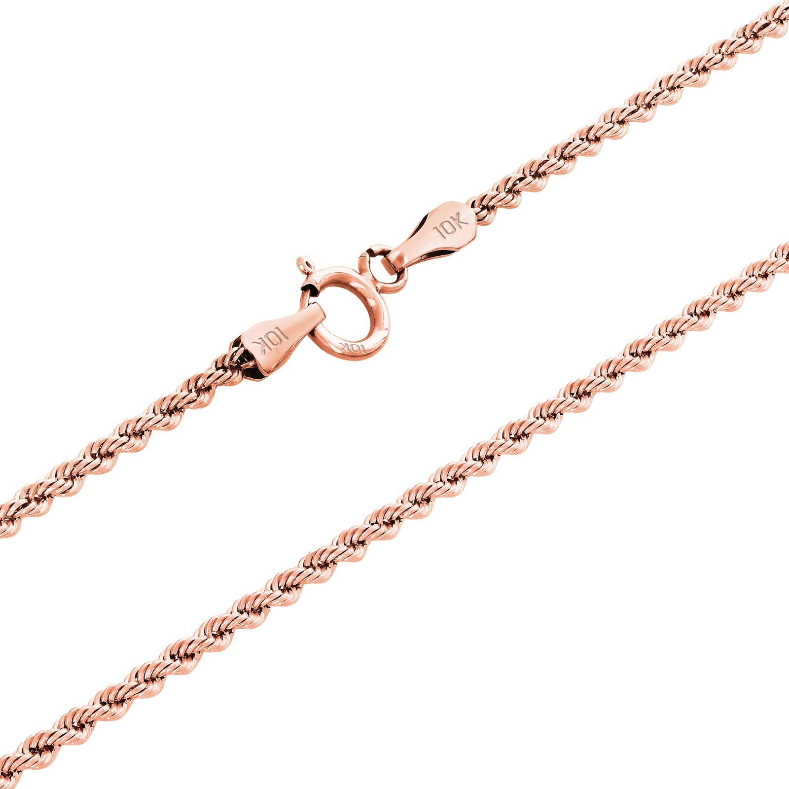 10K Rose Gold 1.5mm-6mm Diamond Cut Rope Chain Necklace Mens Womens 16