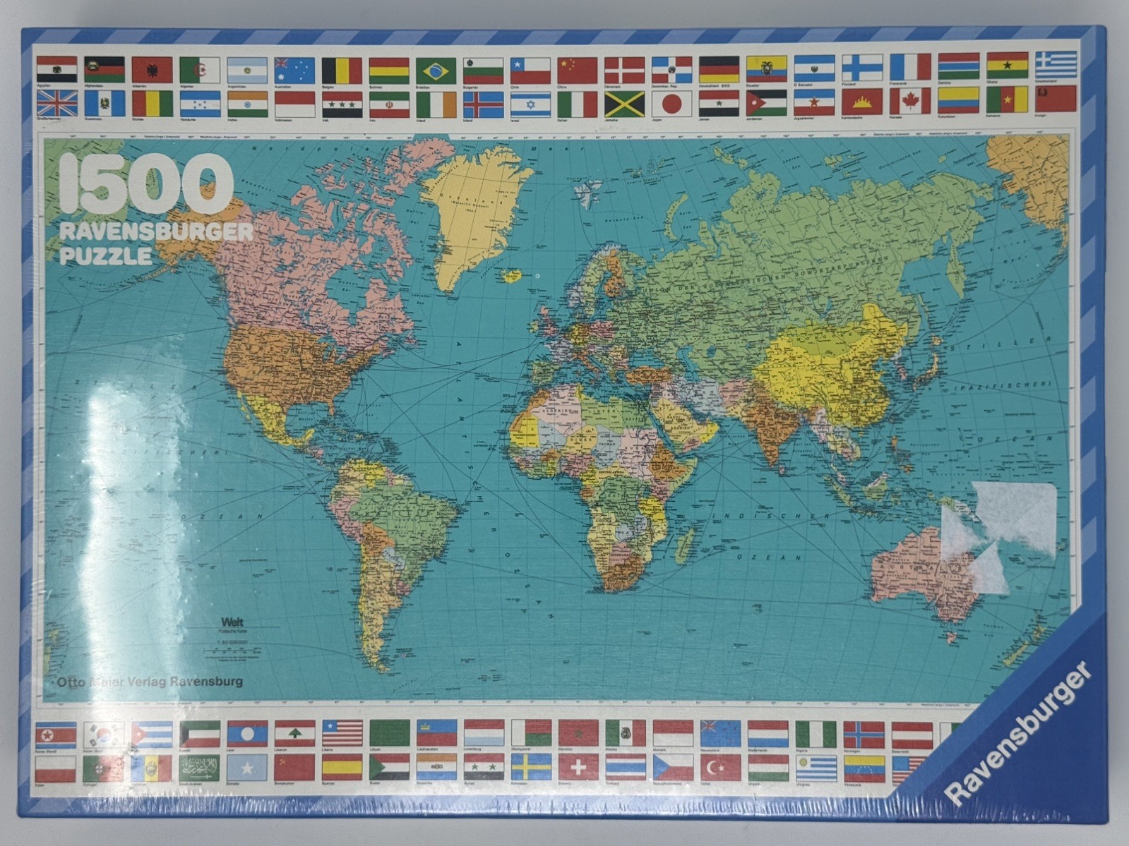 Vintage 1971 Ravensburger World Map Puzzle 1500 Pc Factory Sealed West Germany