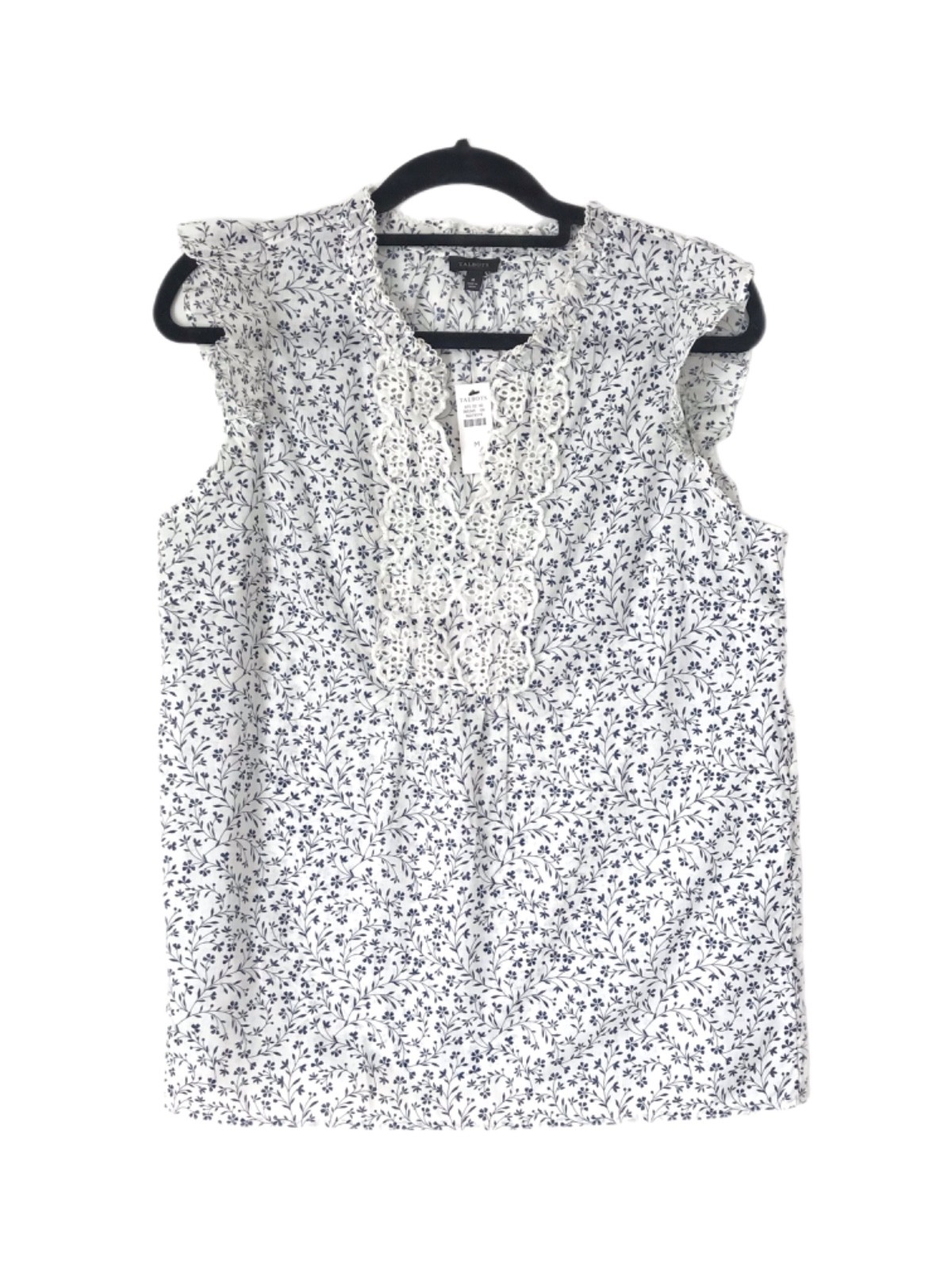 Talbots Sleeveless Top Women Eyelet Ruffle Floral Cotton Blouse Size M-NEW