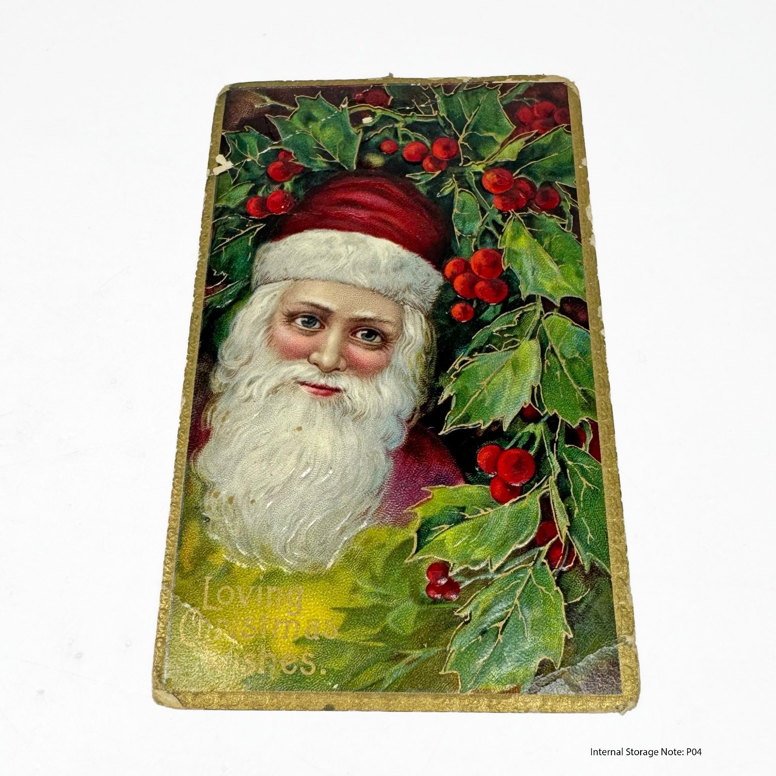 Antique 1910 Christmas Postcard Santa Claus Face Holly Embossed Germany Posted