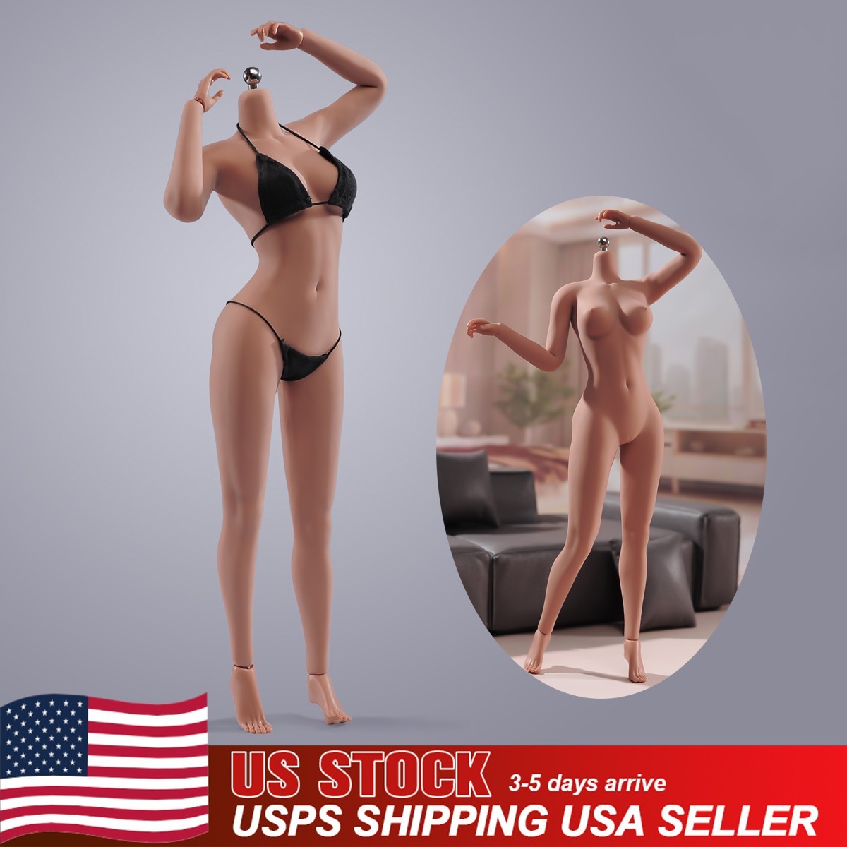 1/6 Female Mid Bust Super Flexible Suntan Seamless Body For 12inch Action Figure