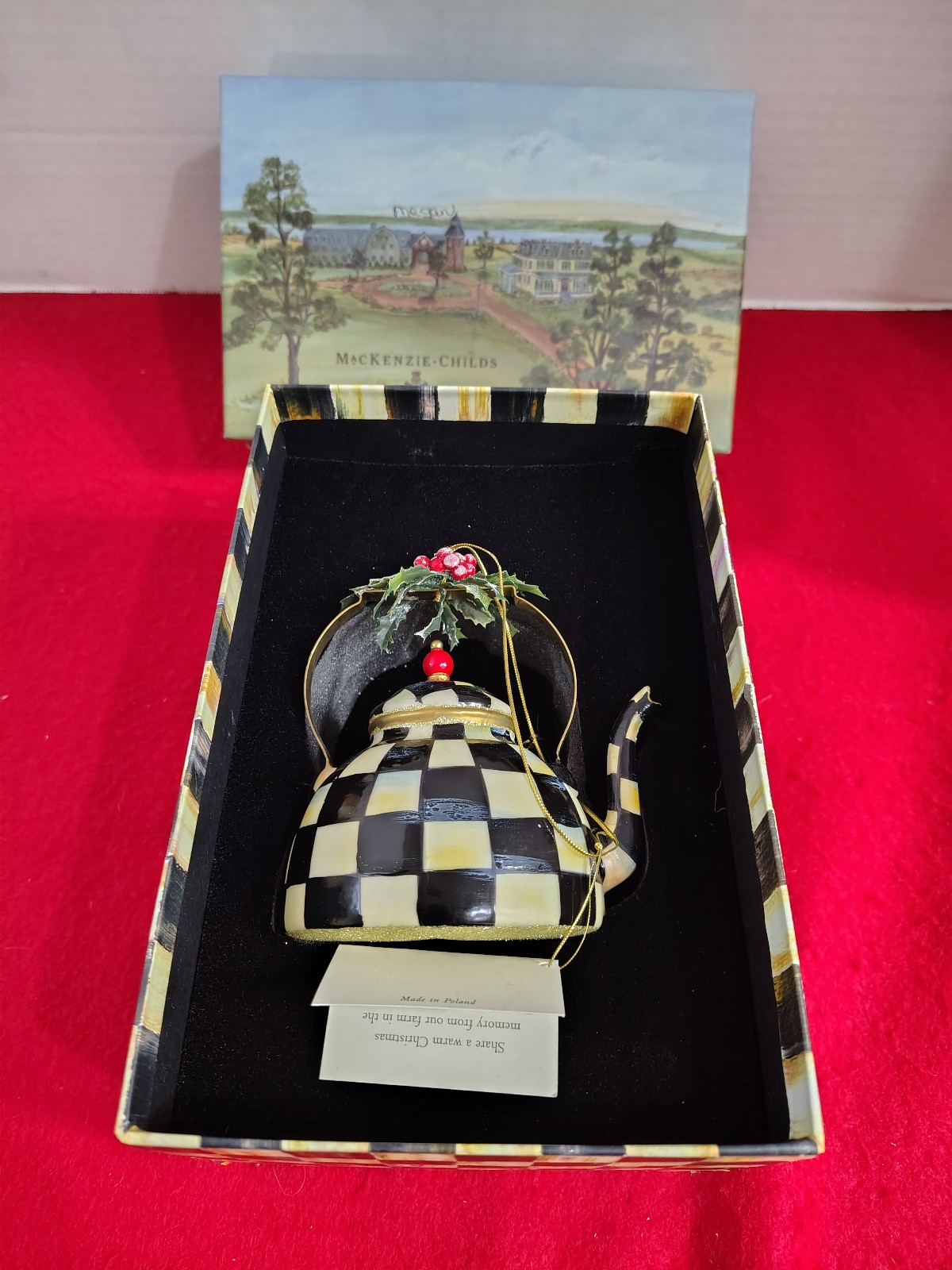 MacKenzie-Childs retired Courtly Check Tea Kettle Christmas Ornament