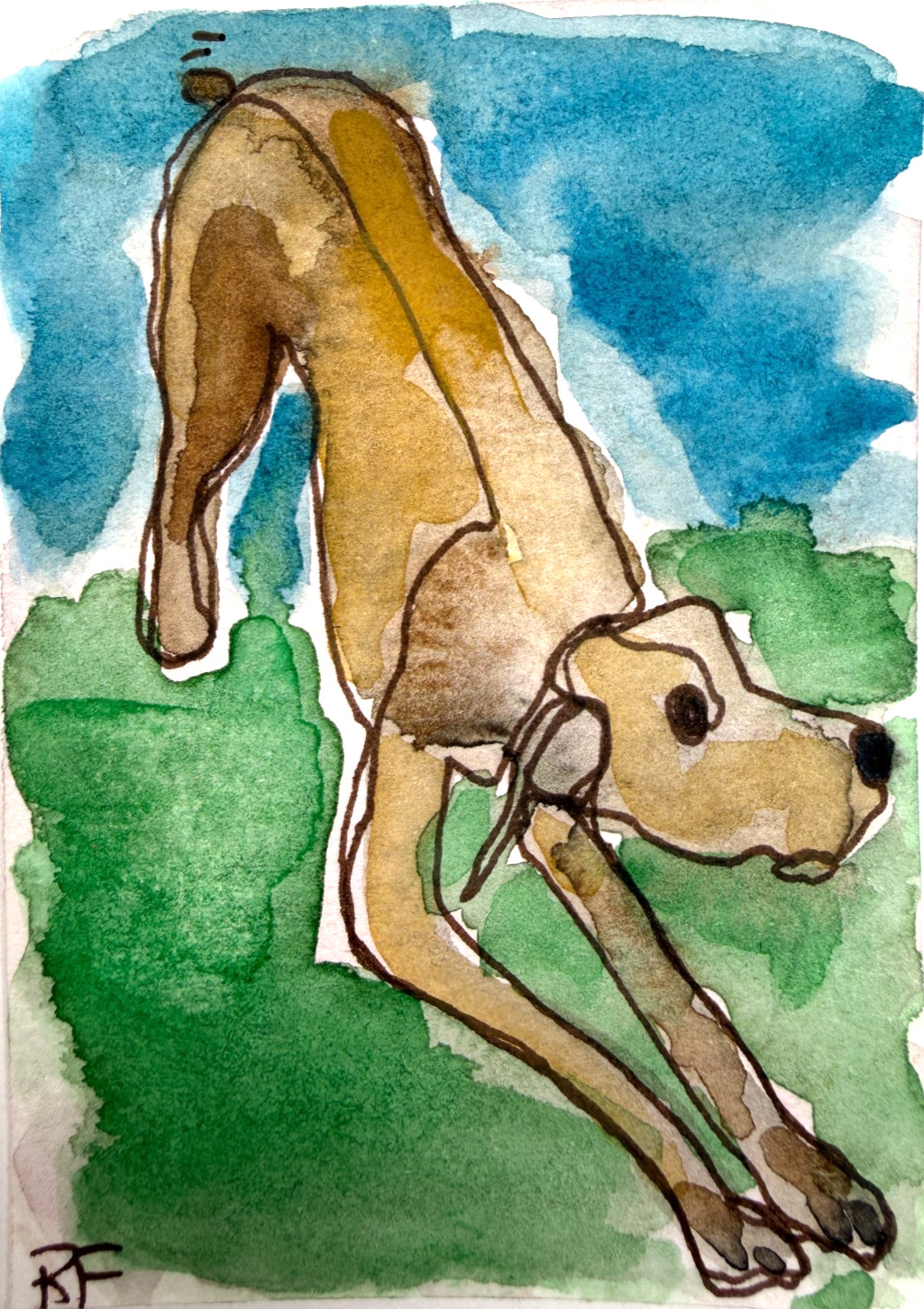 Dog Painting ACEO Original Watercolor Playful Brown Dog Portrait Animal Art ATC