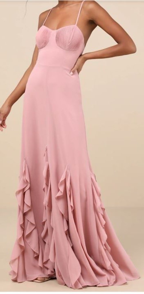 Lulus Priela Pink Ruffled Lace-Up Maxi Dress Size XS NWT Lulus Priela Pink Ruffled Lace-Up Maxi Dress Size XS NWT