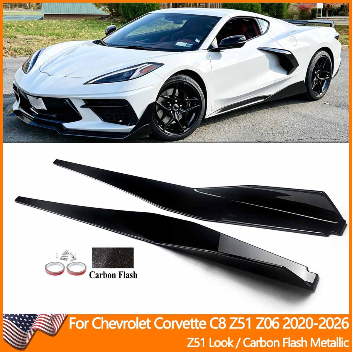 CARBON FLASH Metallic 5VM Style Side Skirts For Corvette C8 Z51 Stingray 2020-26 CARBON FLASH Metallic 5VM Style Side Skirts For Corvette C8 Z51 Stingray 2020-26