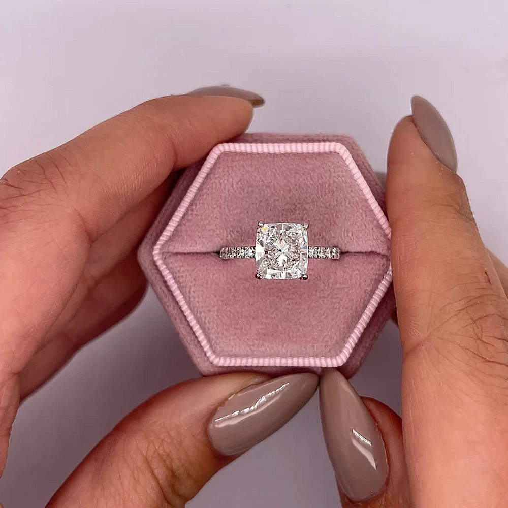 Elegant Cushion Cut 3.30 Ct  Moissanite  Engagement Ring In 14k White Gold