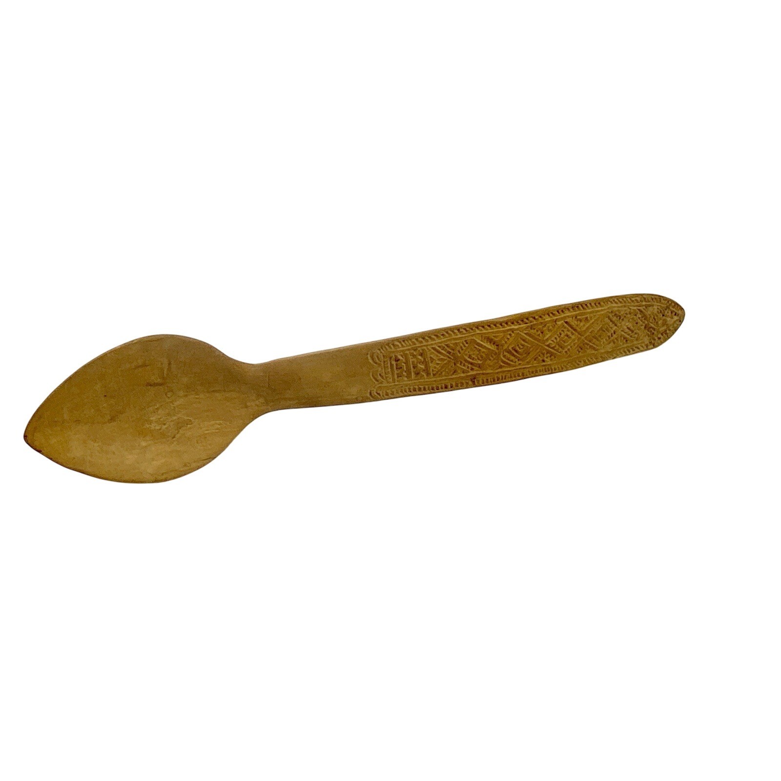 Vintage Primitive Wooden Spoon Hand Carved Detailed Curved Handle For Hanging