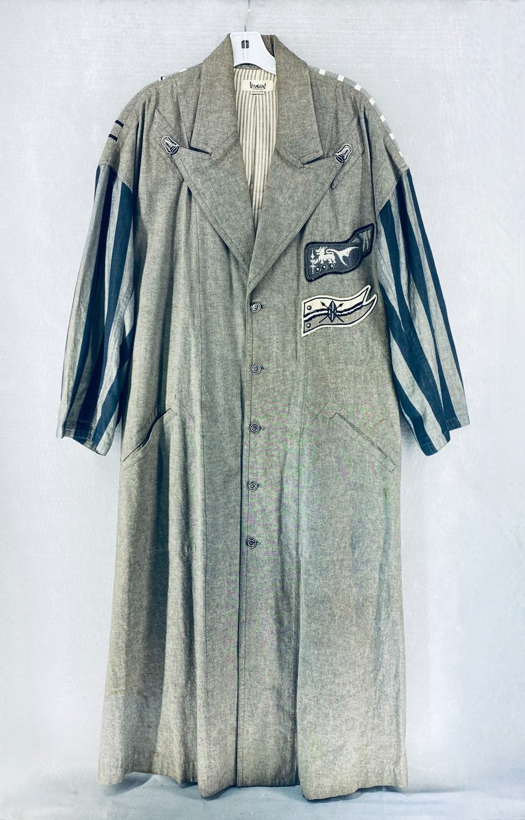 Vintage Kansai Yamamoto jacket Mens M Beige Cotton Button Up Trench Embroidered Vintage Kansai Yamamoto jacket Mens M Beige Cotton Button Up Trench Embroidered