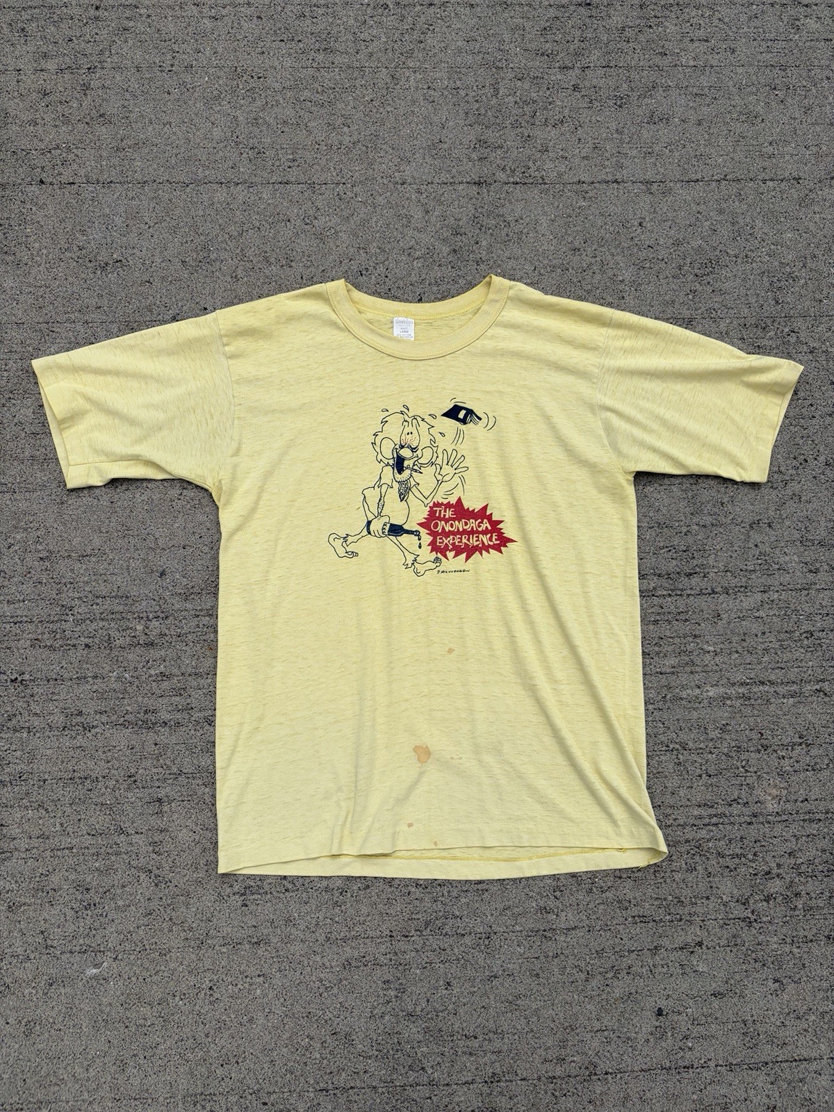 Vintage 1970s Thrashed Onondaga University Stoner Party T Shirt Size Large USA