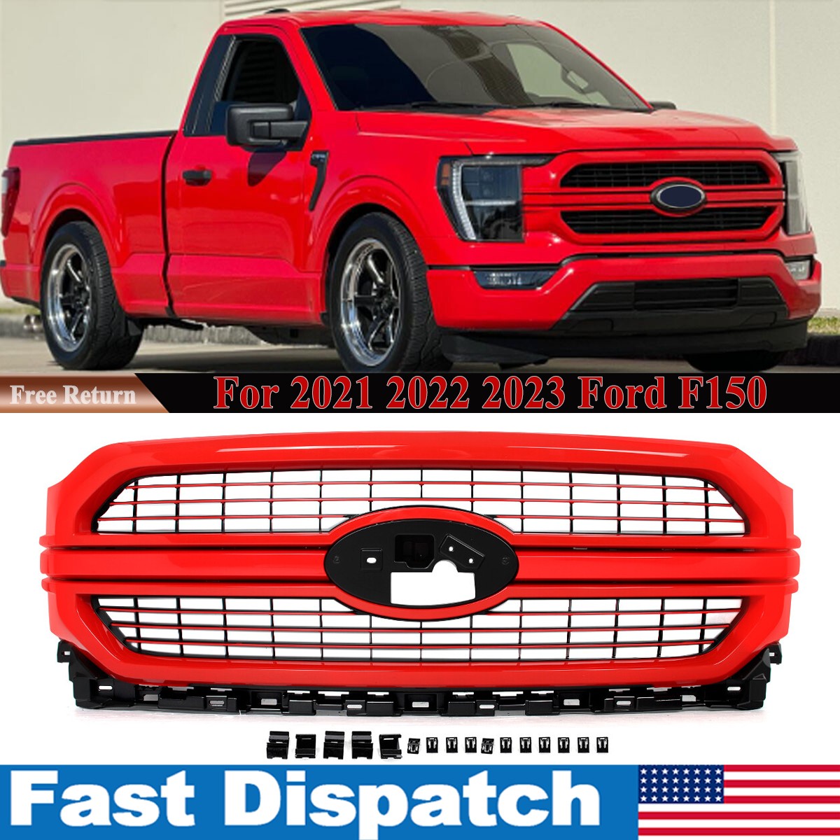 Race Red Limited Style Front Bumper Upper Grille For Ford 2021 2022-2023 F150