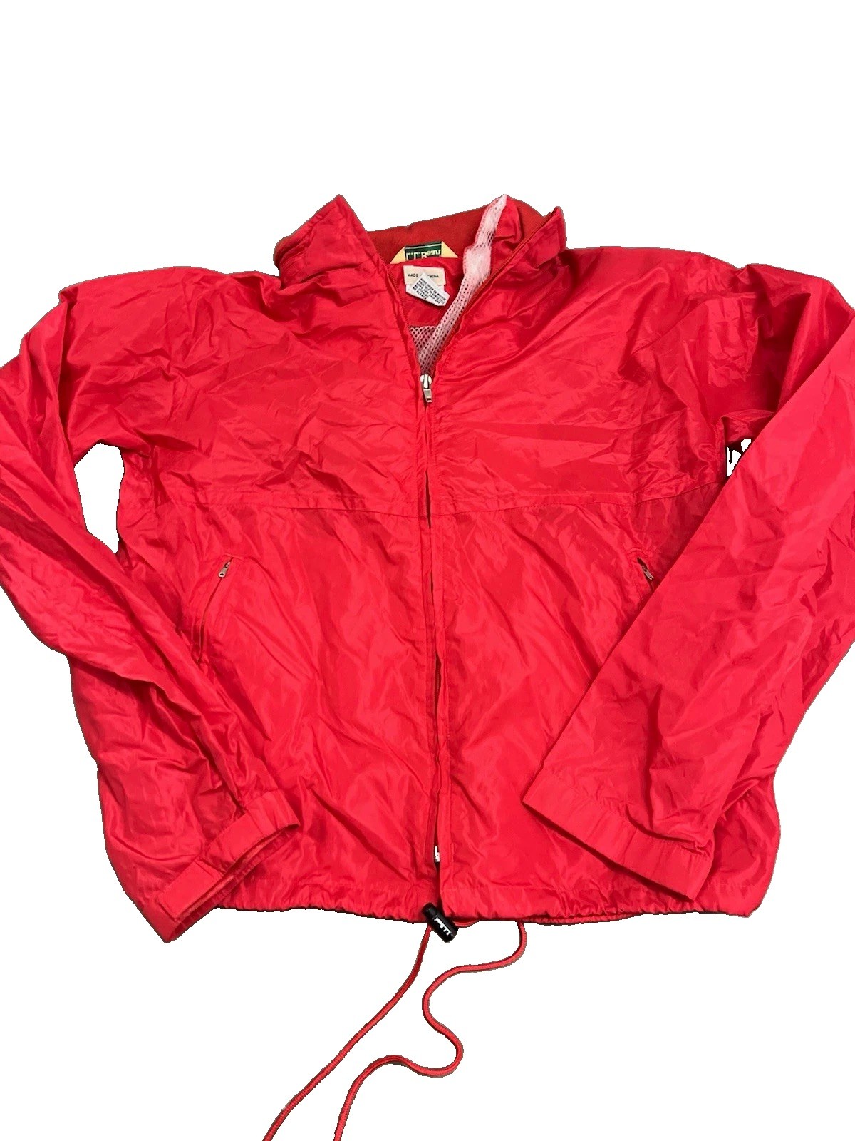 L.L. Bean Women’s Red Windbreaker Jacket M Packable Full Zip Zipped Pockets