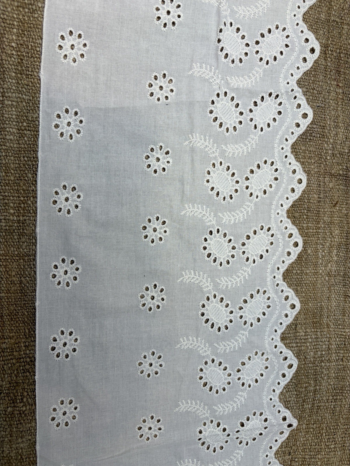8” Wide Cotton Eyelet Embroidered Lace Trim Scalloped Floral Cream by Yard