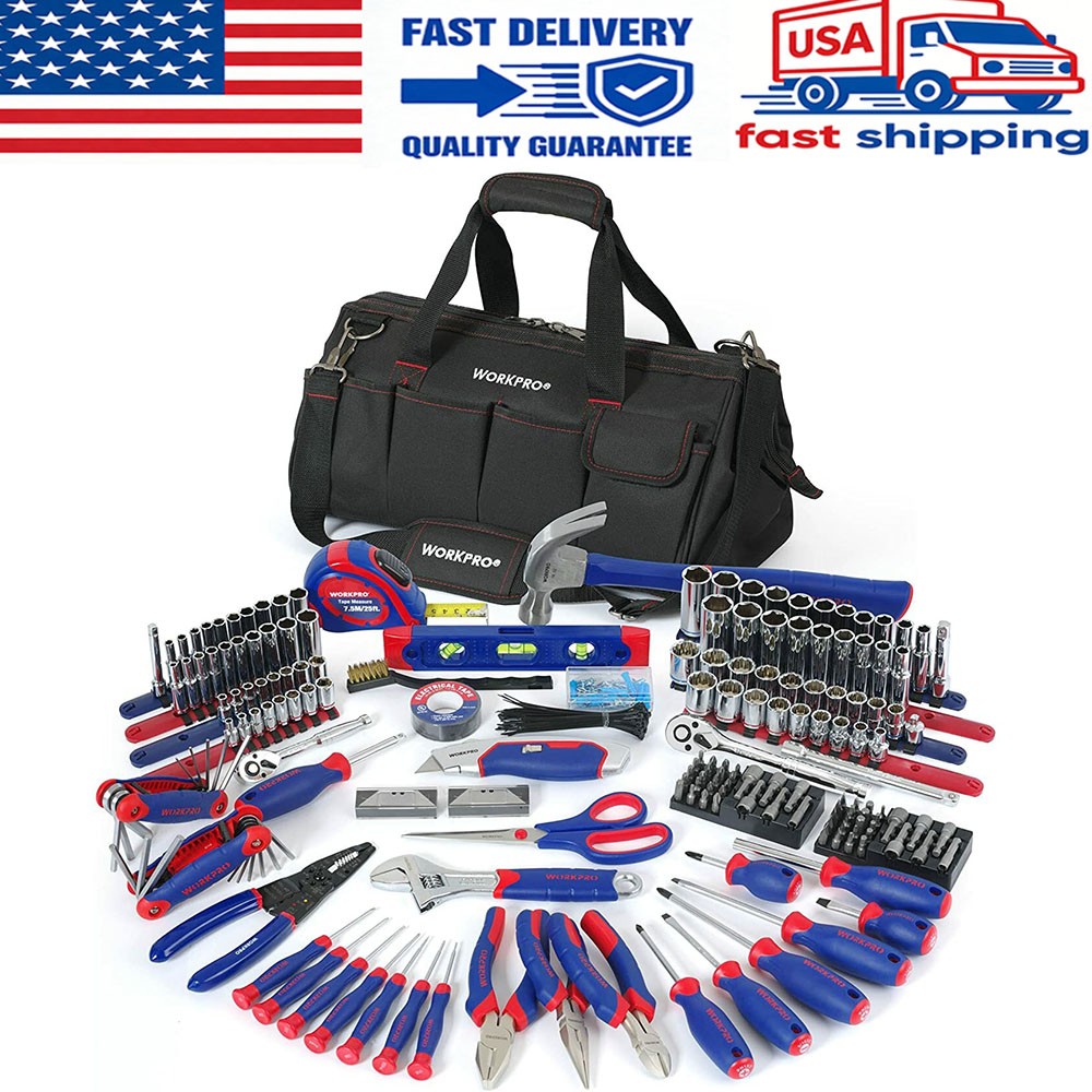 WORKPRO 322PCS Mechanics Tool Sets Kit 6-Point Socket Ratchet Repair Tool W/ Bag