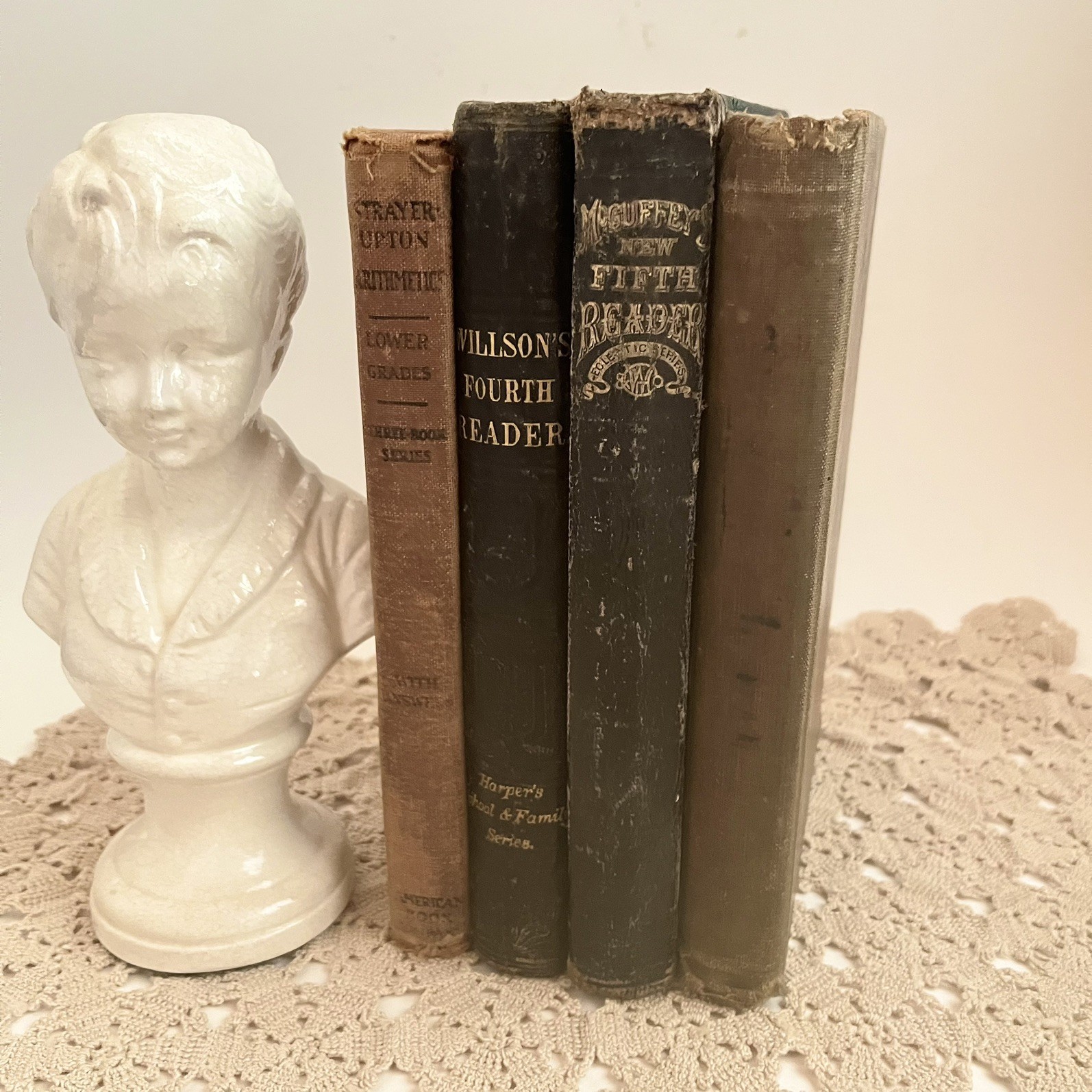 4 Antique Vintage School Books Neutral Distressed Academia Library Early Readers 4 Antique Vintage School Books Neutral Distressed Academia Library Early Readers