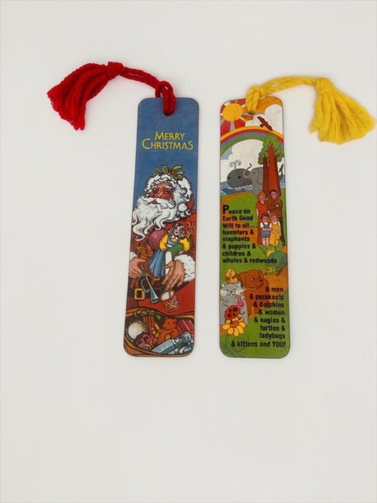 Vintage 1976 Antioch Bookmark Lot of 2 Santa Claus Christmas Peace on Earth USA
