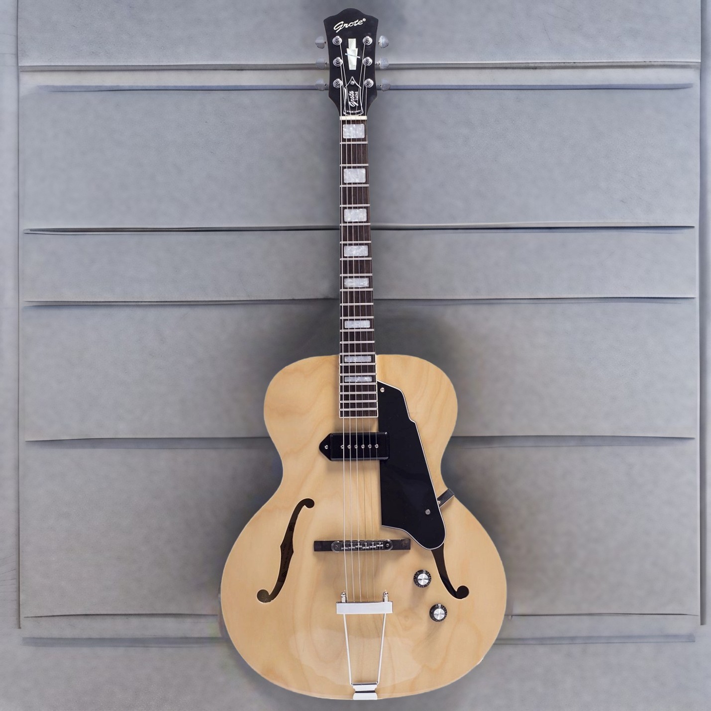 Grote Semi-Hollow Body Electric Guitar P90 Pickups Natural Finish Grote Semi-Hollow Body Electric Guitar P90 Pickups Natural Finish