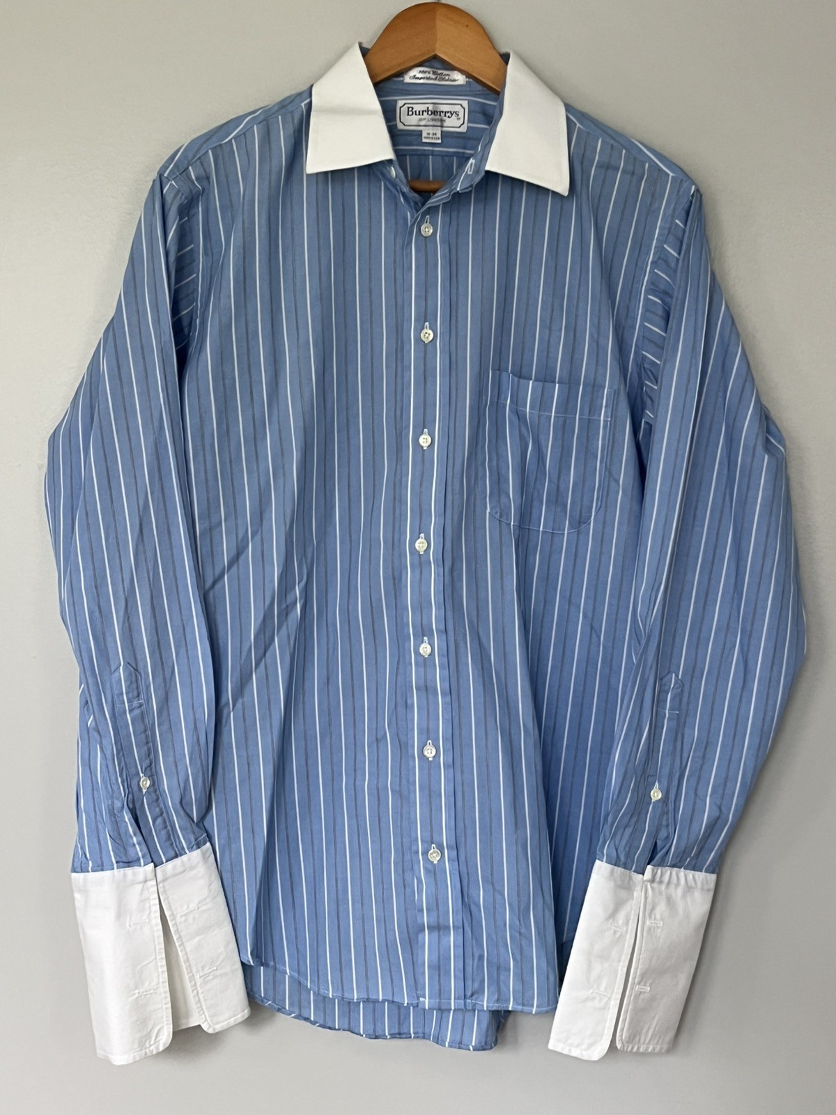 Vintage Burberrys London Dress Shirt Mens 16 34 Blue Stripe French Cuff Made USA Vintage Burberrys London Dress Shirt Mens 16 34 Blue Stripe French Cuff Made USA