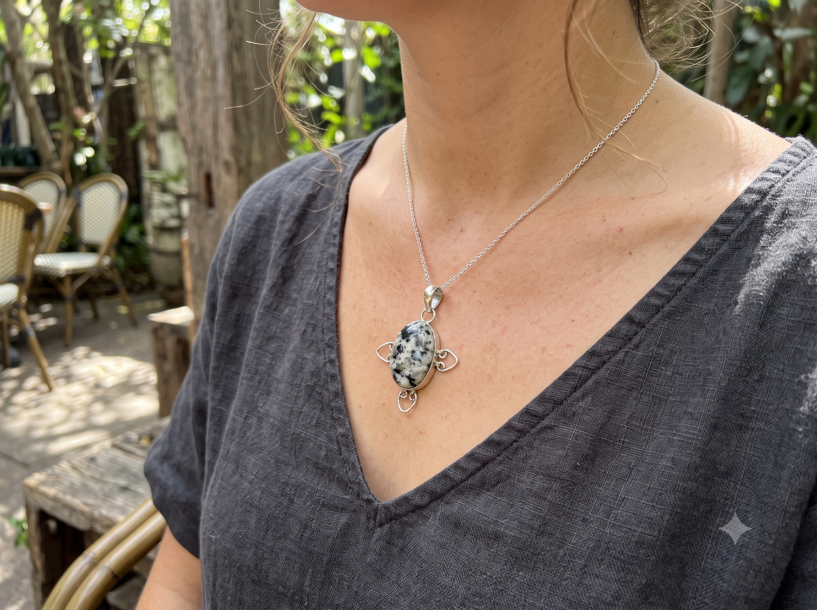 Genuine BLACK MOSS QUARTZ Sterling Silver Handcrafted Unique New Pendant Jewelry