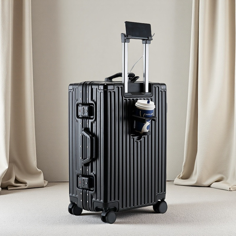 20Inch Portable Suitcase Non Zippered Model Aluminum Frame Luggage (Black)