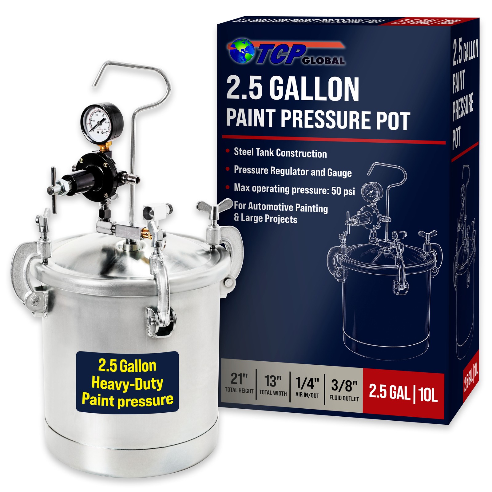 2-1/2 Gallon PRESSURE FEED PAINT TANK POT for SPRAY GUN SPRAYER Regulator Gauge 2-1/2 Gallon PRESSURE FEED PAINT TANK POT for SPRAY GUN SPRAYER Regulator Gauge