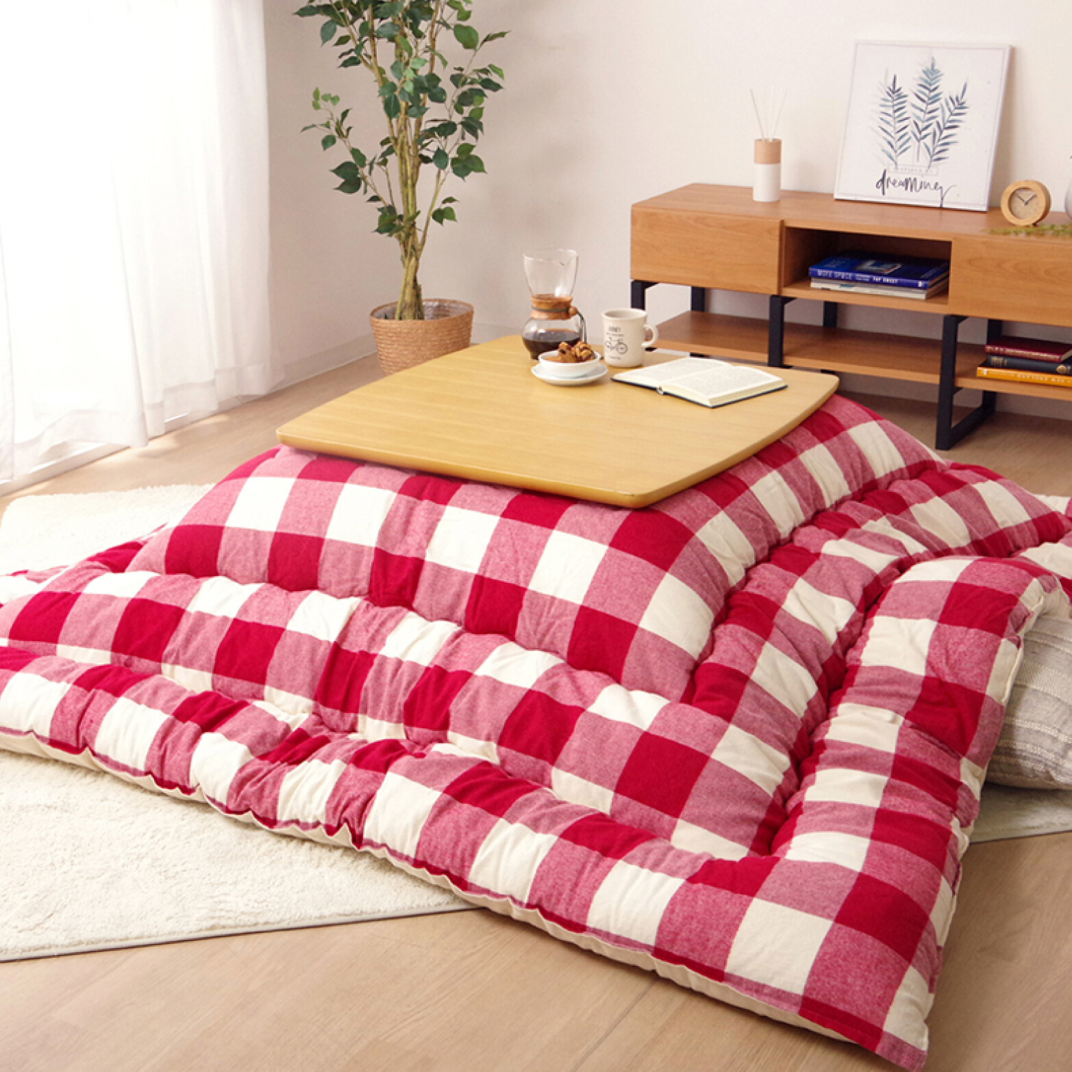 IKEHIKO Kotatsu Futon Fluffy Premium Cotton Table Japanese Comforter Red 2062