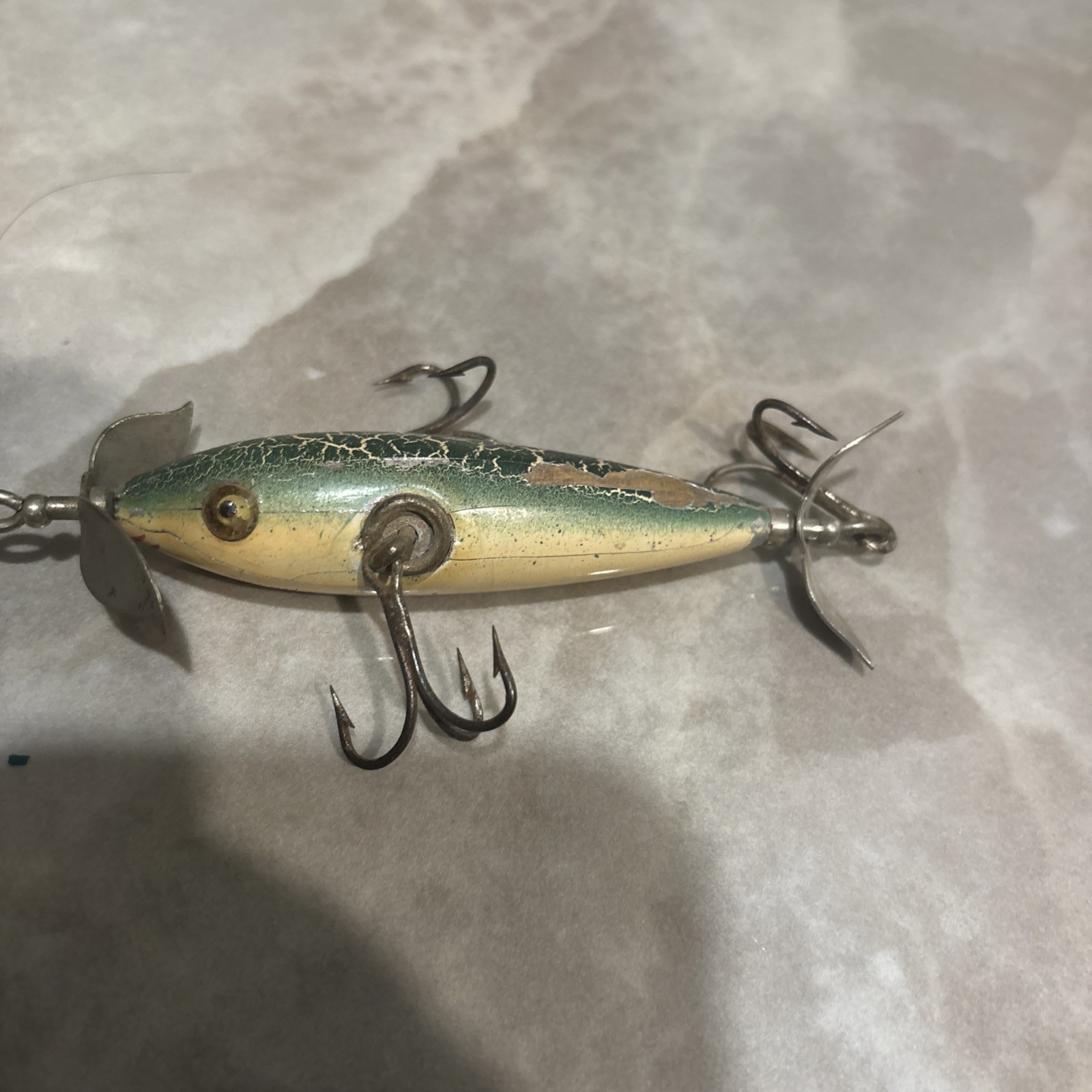 Vintage Pflueger Neverfail Underwater 3 Hook Green Cracklebac Minnow  Lure #ML19