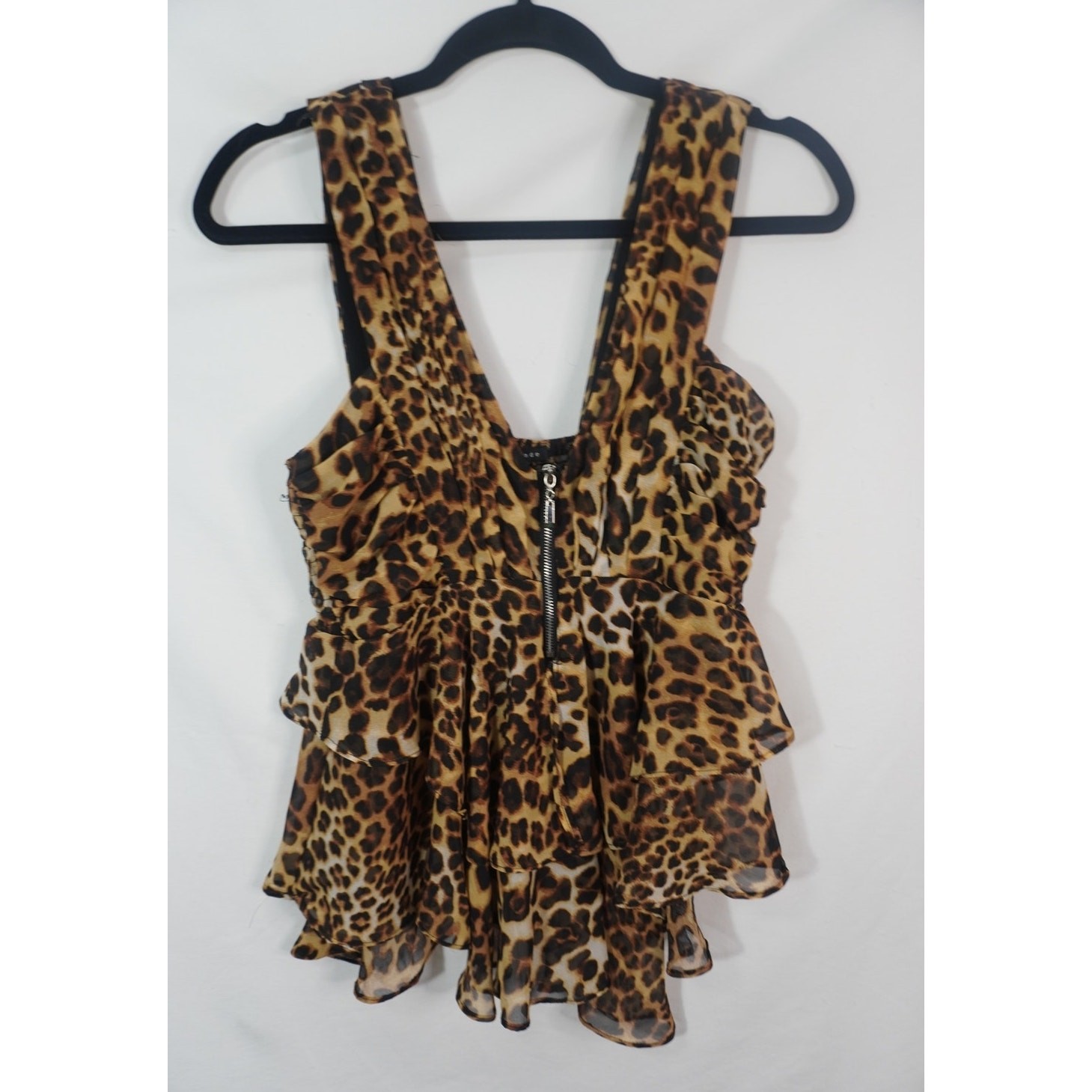 Le Monde Leopard Print Tiered Ruffle Peplum Top Size Small Y2K