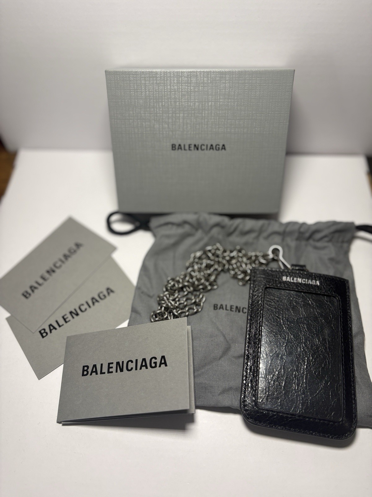 Balenciaga Le Cagole Chain Leather Card Holder, W/Box & Bag