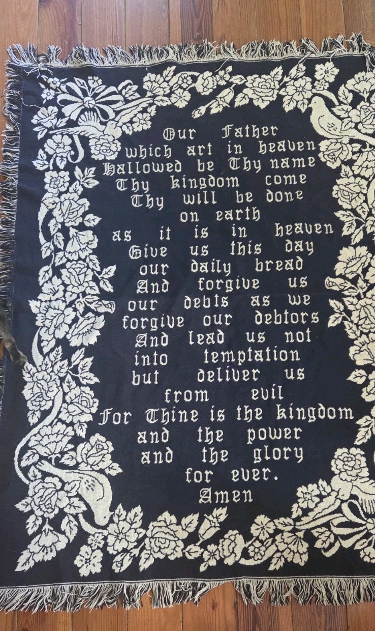 Vintage Goodwin Weavers The Lord\'s Prayer Woven Tapestry Throw Blanket Fringe