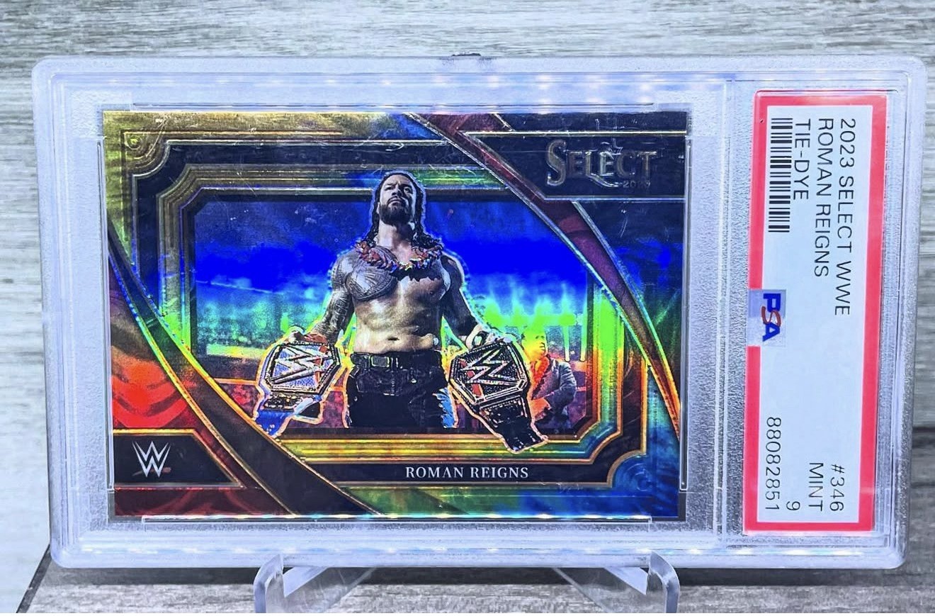 2023 SELECT WWE ROMAN REIGNS MEZZANINIE TIE-DYE PRIZM #/25 PSA 9 2023 SELECT WWE ROMAN REIGNS MEZZANINIE TIE-DYE PRIZM #/25 PSA 9
