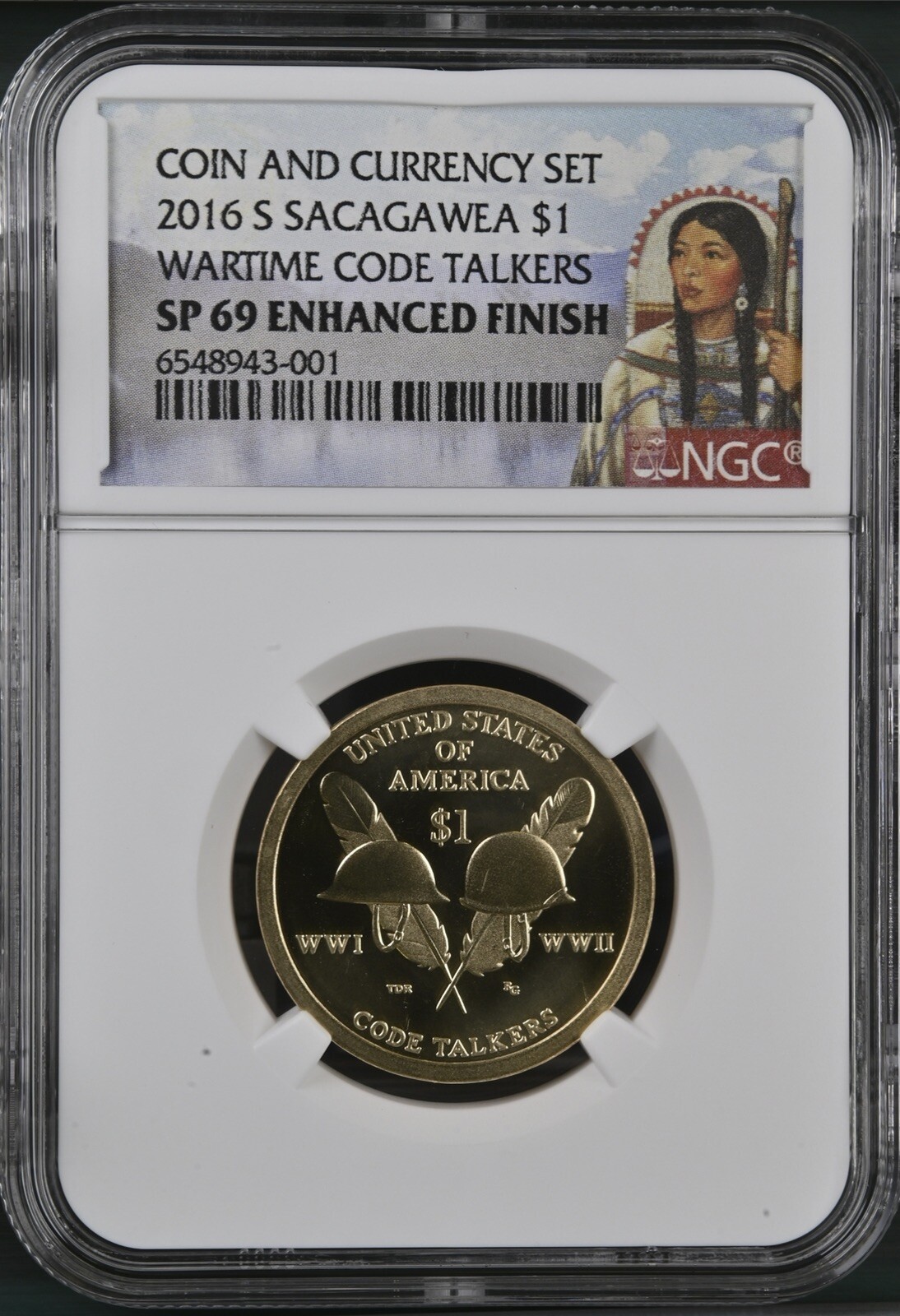 2016 S Sacagawea $1 Dollar Wartime Code Talkers Coin, NGC SP69 Enhanced Finish 2016 S Sacagawea $1 Dollar Wartime Code Talkers Coin, NGC SP69 Enhanced Finish