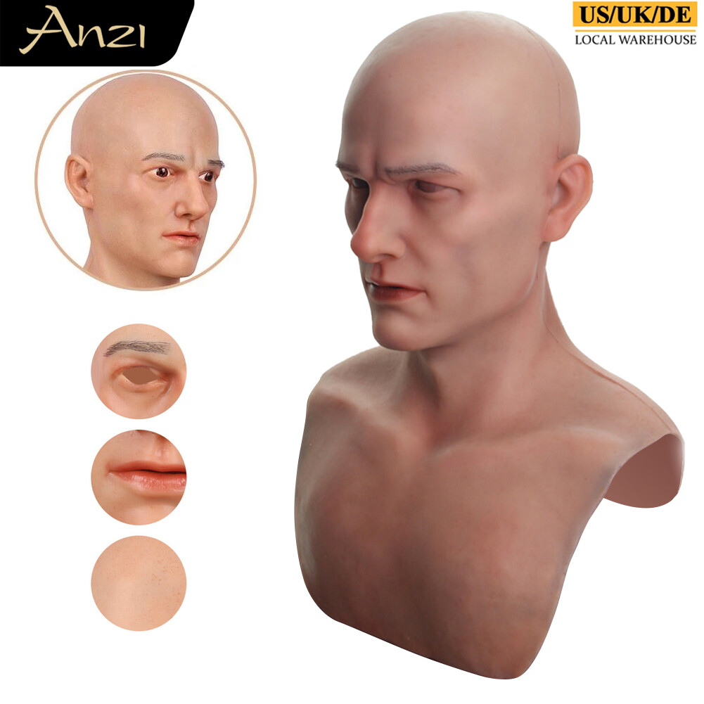 Anzi Realistic Silicone Face Mask Bell Youth Man Head Mask for Halloween Cosplay