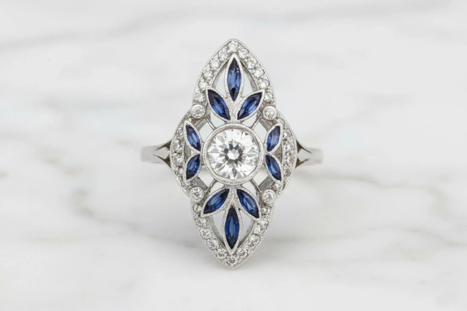 Old CZ Edwardian Art Deco Milgrain Antique Vintage Ring Wedding ring In Silver